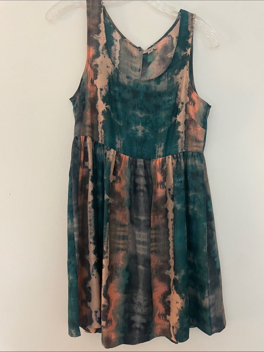 Urban Outfitters Teal, Peach & Charcoal Tie-Dye Mini Dress